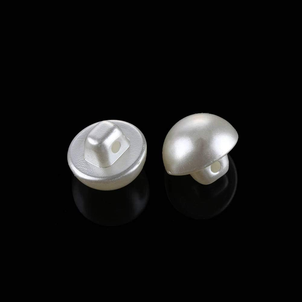 100 botones redondos blancos de perlas de resina de 0.551 in con forma de hongo con agujero para coser ropa, vestido, suéter, manualidades,