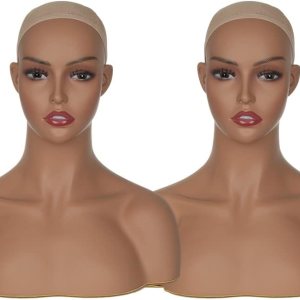 Busto de cabeza de maniquí con hombros para herramienta de visualización de pelucas, 2 piezas Busto de cabeza de maniquí con hombros para herramienta de visualización de pelucas, 2 piezas