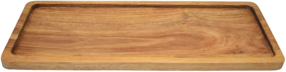 1 paquete de bandejas de madera de acacia (14 x 5.5 pulgadas)  Platos rectangulares para decoración del hogar y alimentos, incluyendo verduras,