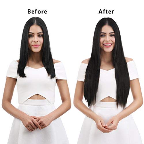 REECHO – Juego de 4 extensiones de cabello con clip de 24pulgadas, lacio, largo y grueso, marrón ceniza medio