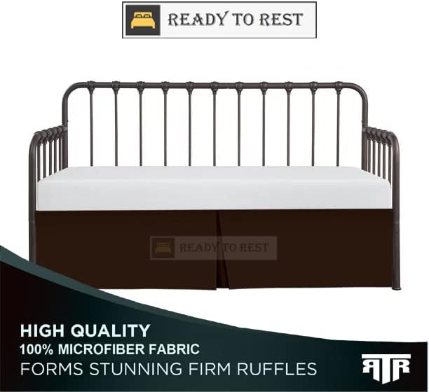 Falda de cama plisada con esquinas divididas para sofá cama, falda plisada de color chocolate de 14 pulgadas de caída, volantes de polvo, falda de