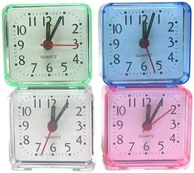 Reloj despertador blanco pequeño cuadrado transparente de cuarzo con pitido de mesa silencioso, reloj de noche silencioso con pilas, relojes de mesa