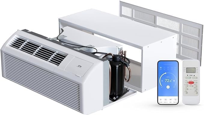 Cooper&Hunter 12,000 BTU PTAC terminal embalado AC con bomba de calor (refrigerante R32) y calentador eléctrico de 3.5 kW, incluyendo kit