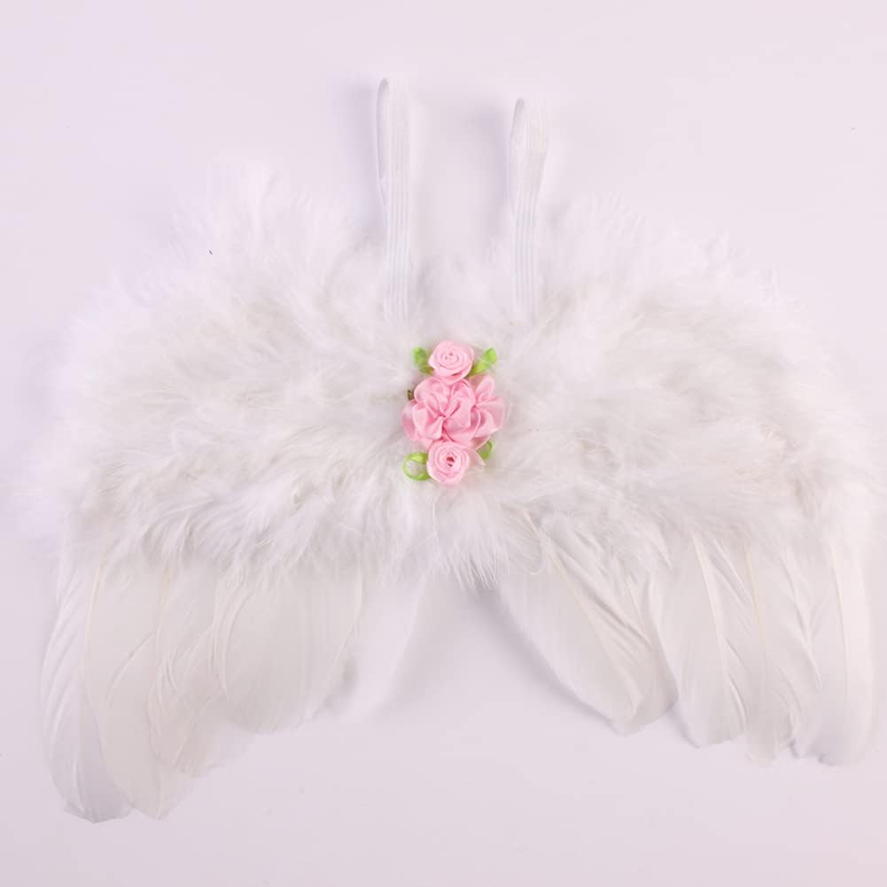 Surakey Atuendos para bebé recién nacido, alas de ángel de plumas con diadema, accesorios para el cabello, accesorios para el cabello, para niños y