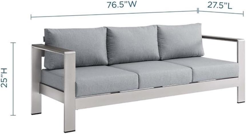 Modway Sofá de aluminio y tela para patio al aire libre Shore en platagris