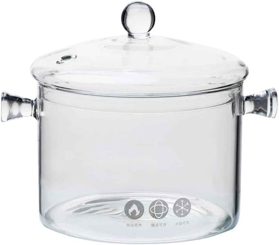 GANAZONO Hervidor de té – Cuencos de vidrio transparente, cacerola con tapa y asa, resistente a la cocina, utensilios de cocina transparentes para