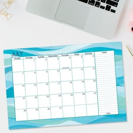 Calendario de escritorio con ondas de acuarela 2024-2025, tamaño de 11 x 16-14 pulgadas, calendarios grandes de calidad de librería de 24 meses para