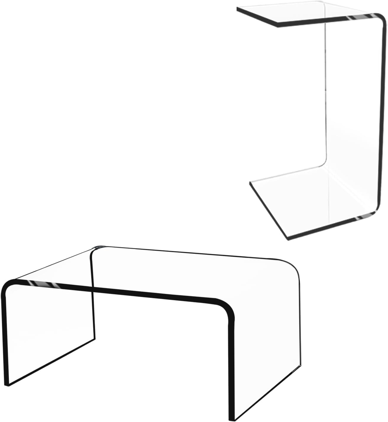 Mesa auxiliar acrílica en forma de C, 20 pulgadas de largo x 12 pulgadas de ancho x 10 pulgadas de alto x 12 pulgadas de grosor, mesita de noche
