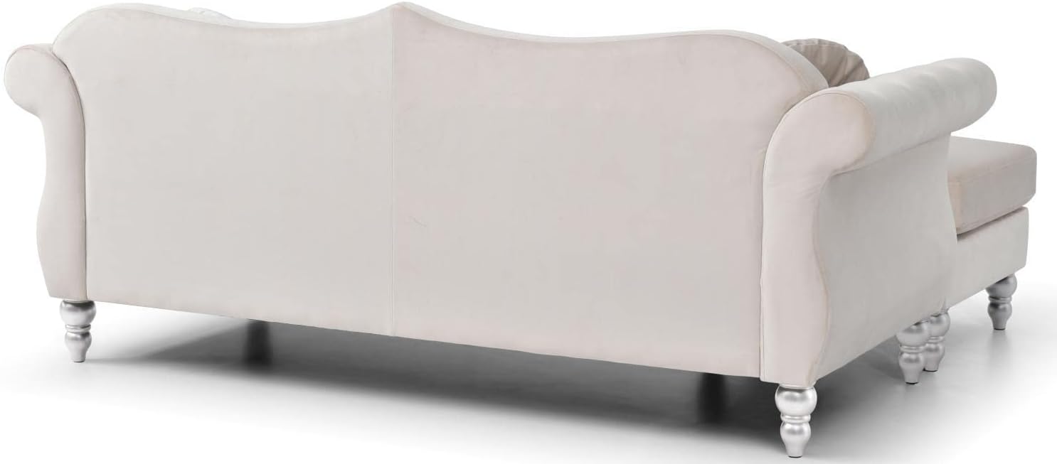 Glory Furniture Sofá de terciopelo Hollywood Chaise en marfil