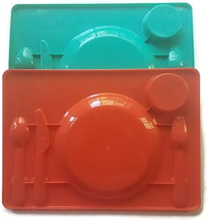 Multipack – Juego de 2 bandejas de alimentos con compartimentos para niños con cubiertos, color rojo y verde azulado