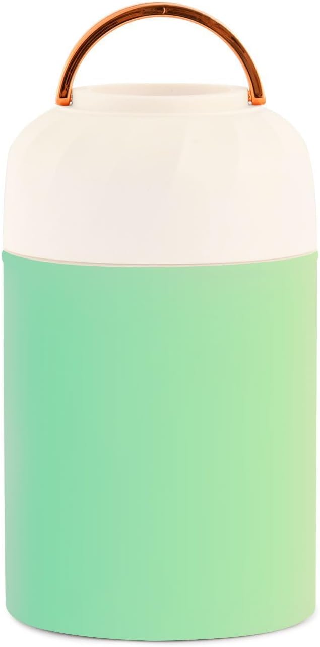 Tarro de comida verde degradado con cuchara de acero inoxidable aislado al vacío, contenedor de alimentos de 17 oz termo para adultos