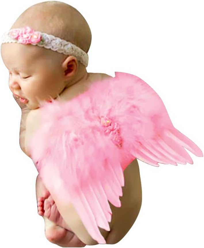 Surakey Atuendos para bebé recién nacido, alas de ángel de plumas con diadema, accesorios para el cabello, accesorios para el cabello, para niños y