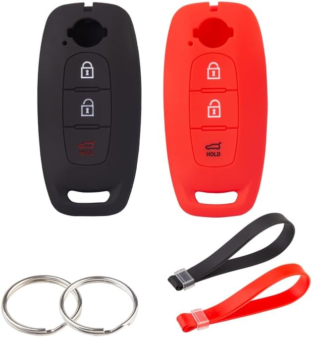 BE – Funda de silicona para llavero Nissan, accesorios compatibles con Nissan Altima Pathfinder Rogue 2023, 3 botones, color negro y rojo, 2 unidades