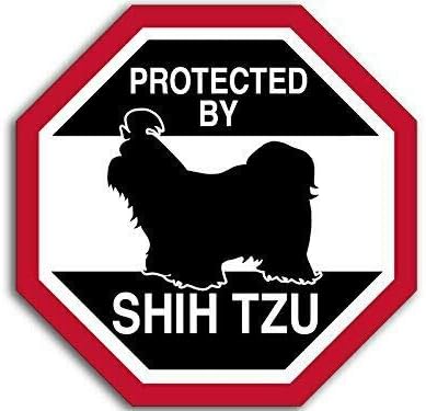 Calcomanía octangular protegida por Shih TZU de 4 x 4 pulgadas (amor de raza de perro divertido), calcomanía de vinilo impermeable para automóvil