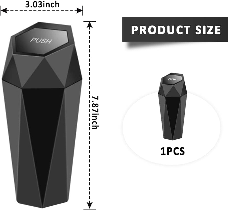Bote de basura portátil para automóvil, estilo diamante + diseño de tapa, impermeable, se adapta a la mayoría de los portavasos de automóvil, hogar,
