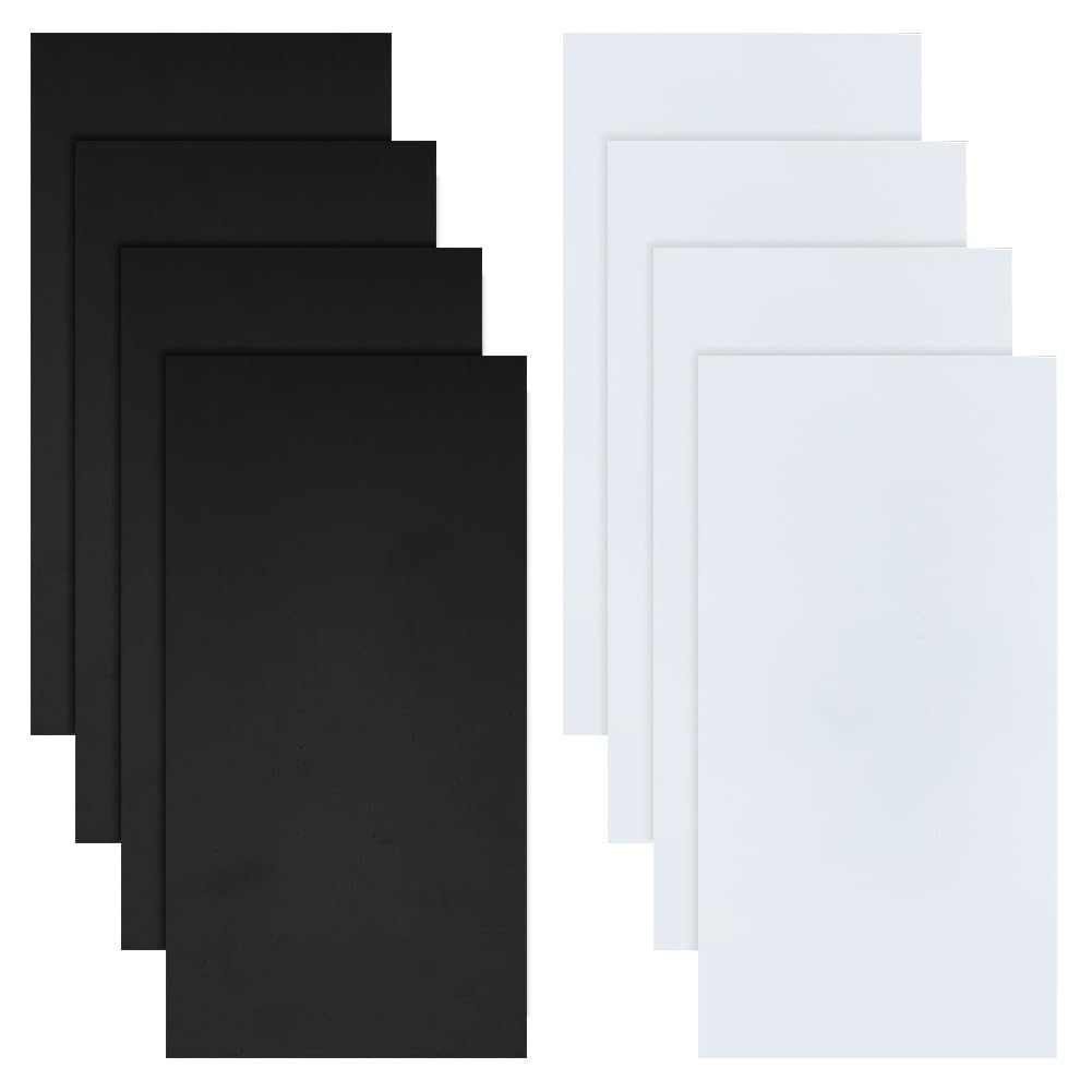 OLYCRAFT 8 hojas de plástico ABS negro de 0.04 a 0.06 pulgadas de grosor, 3.9 x 7.9 pulgadas, placas de plástico ABS blanco, hoja de plástico duro
