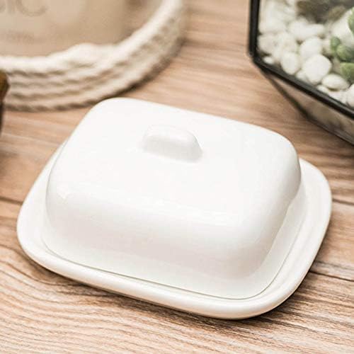 Sizikato Mantequillera pequeña de porcelana blanca pura con tapa