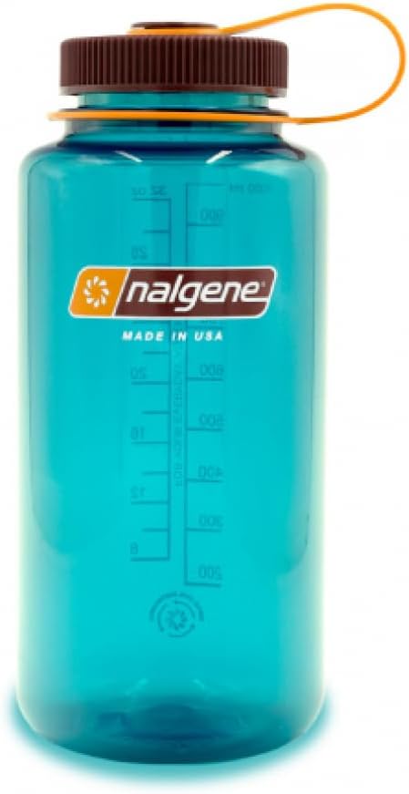 Nalgene Sustain – Botella de agua de Tritan sin BPA hecha con material derivado del 50% de residuos de plástico, 32 onzas, boca ancha, verde azulado