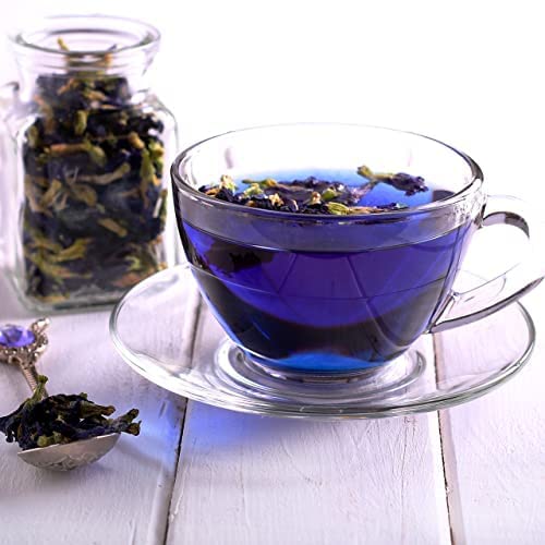 BLUE TEA – Té de lavanda con flores de guisante de mariposa – 30 bolsas de té pirámides  Sin cafeína – calmante y alivio del estrés  Para colorante