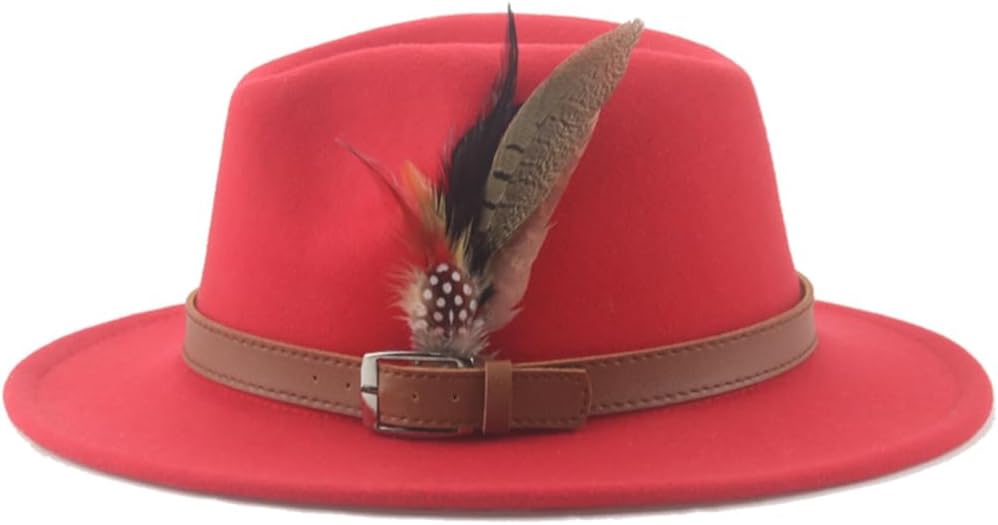 Moda Chic Fedoras Invierno Otoño Sombrero Mujeres Hombres Fieltro Ala Ancha Pluma Casual Jazz Cap