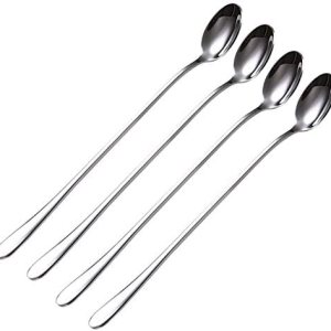 Juego de cucharas de mango largo, 4 cucharas de 9 pulgadas, cucharadita de acero inoxidable para mezclar cócteles, mezclar, batidos, té, café. Juego de cucharas de mango largo, 4 cucharas de 9 pulgadas, cucharadita de acero inoxidable para mezclar cócteles, mezclar, batidos, té, café.