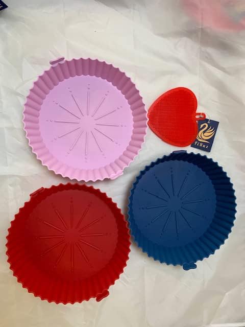 Olla de silicona para freidora de aire, 8 pulgadas (paquete de 3) cesta para freidora de aire con lavavajillas de silicona de corazón, accesorios