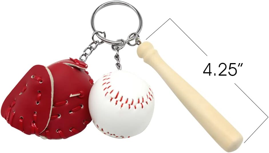 ArtCreativity Llaveros de béisbol para niños, juego de 12, llaveros de madera de bate de béisbol con una pelota y manopla, recuerdos de fiesta de