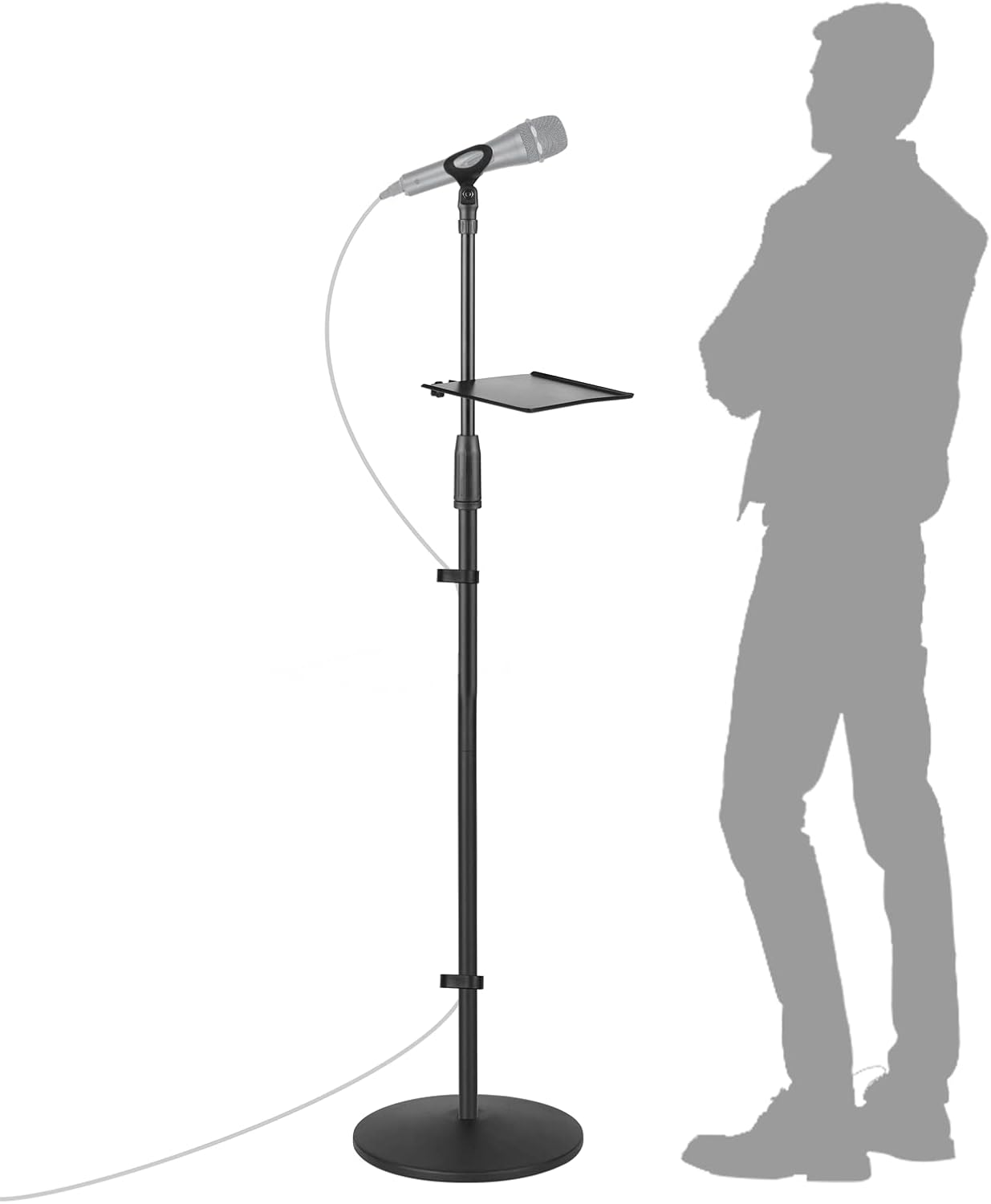 Soporte para micrófono, soporte ajustable para micrófono de karaoke para cantar, soporte universal para el suelo desmontable con base redonda