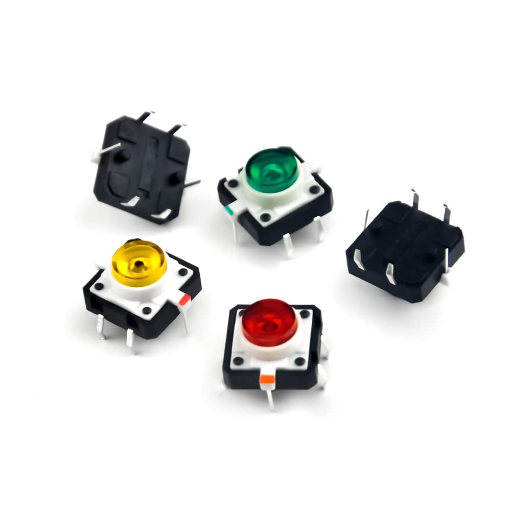 XINGYHENG Interruptor de botón táctil momentáneo 10P 4 Pin Interruptores de botones táctiles con rojo claro, amarillo, azul, verde, blanco, 0.472