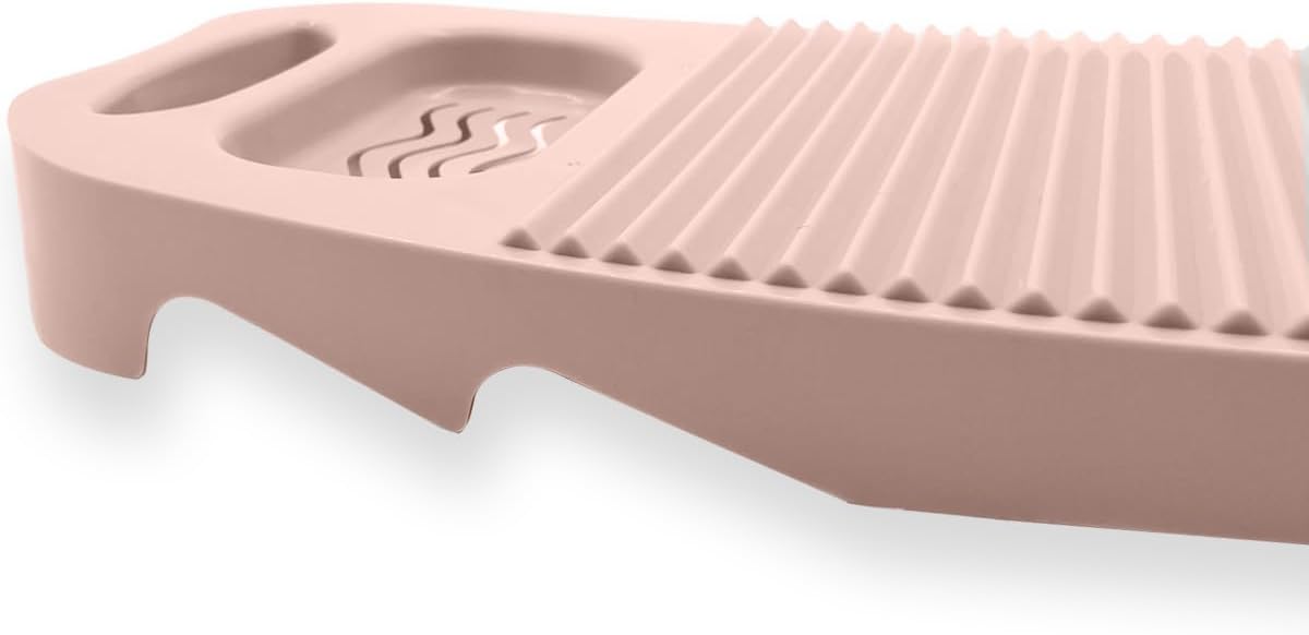 Tabla de lavado, tabla de lavar para lavar a mano la ropa, tabla de limpieza de plástico para el hogar con soporte portátil (A-rosa claro)