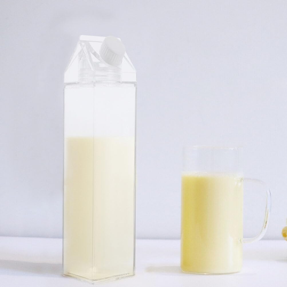 Luxshiny Botellas de agua de cartón de leche, botellas de leche cuadradas transparentes de 16.9 fl oz, 33.8 fl oz, caja de jugo de plástico, jarras