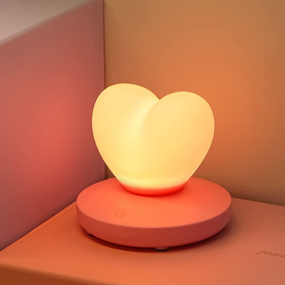 Luz nocturna en forma de corazón, bonita lámpara, lámpara de noche recargable por USB, 3 engranajes, luces portátiles de silicona de corazón, regalo