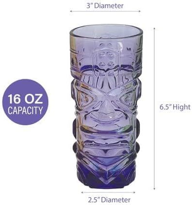 Lily’s Home Juego de 4 vasos Tiki  Ideal para cócteles exóticos, Highball  Juego único de vasos Tiki Bar y Bar de cocina, juego de vasos de vidrio y