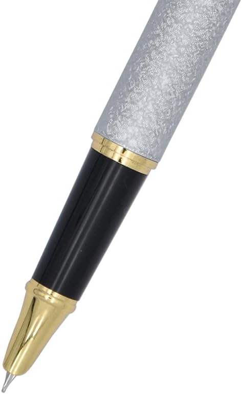 Gullor Pluma estilográfica, cuerpo esmerilado con borde dorado, recargable, incluye convertidor de tinta, punta extrafina (0.015 in), blanco