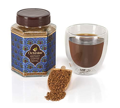 Octavius Royal Instant Coffee, café molido indio de tostado medio oscuro, perfectamente equilibrado, siempre suave, fabricado con granos 100% del