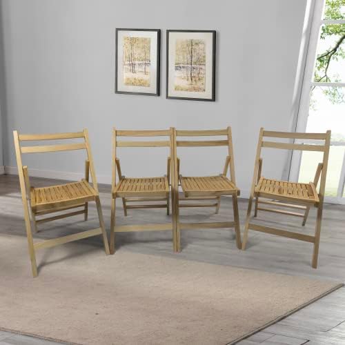 Silla plegable de madera de listones, 4 piezas totalmente montadas, juego de sillas plegables para eventos, silla de boda, asiento de listones de