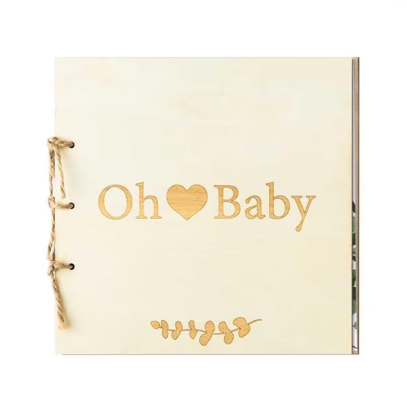 QIMGIC Libro de invitados de madera para baby shower para niño y niña, libro de invitados rústico para baby shower, alternativas de libro de