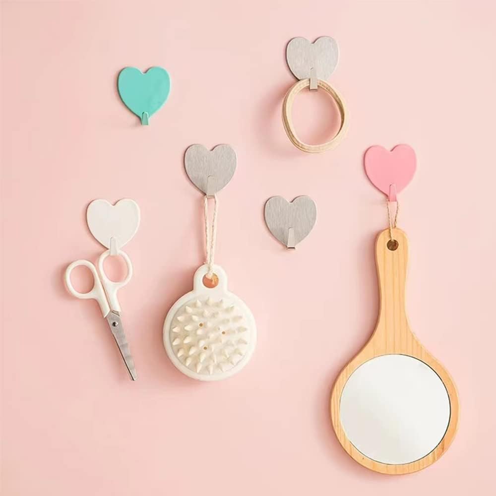 Paquete de 12 ganchos decorativos de pared en forma de corazón, gancho de pared adhesivo fuerte de acero inoxidable para el hogar, cocina, baño