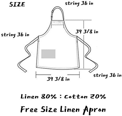 Delantal de cocina de lino con bolsillo grande, 9 colores