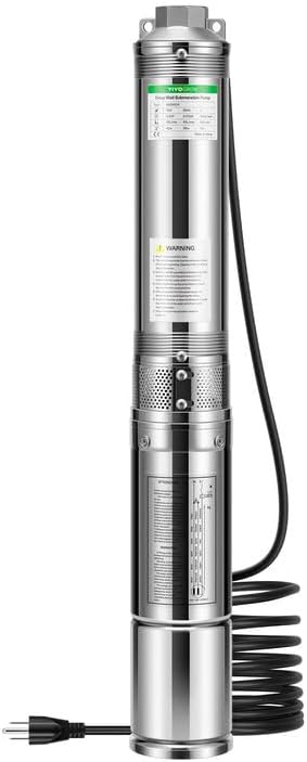 Bomba sumergible de pozo profundo, 0.5HP 115V60HZ, 33GPM, cabezal de 148 pies, bomba de agua de acero inoxidable con válvula de retención de latón