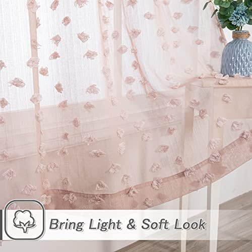 MYSKY HOME 2 paneles de cortinas de cocina de 45 pulgadas de largo, cortinas traslúcidas con pompones de color rosa polvoriento para ventanas
