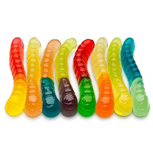 Fruidles Gusanos de goma grandes, gomitas de sabores de frutas surtidas, aptas para alérgicos, sin OMG, sin edulcorantes artificiales (media libra)