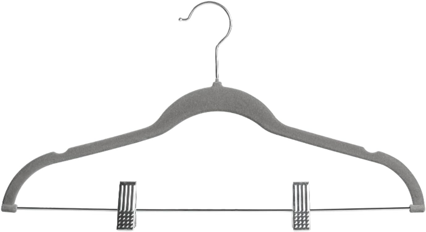 Perchas de terciopelo para pantalones, paquete de 24, perchas antideslizantes para falda y pantalones con clips ajustables, ganchos giratorios de