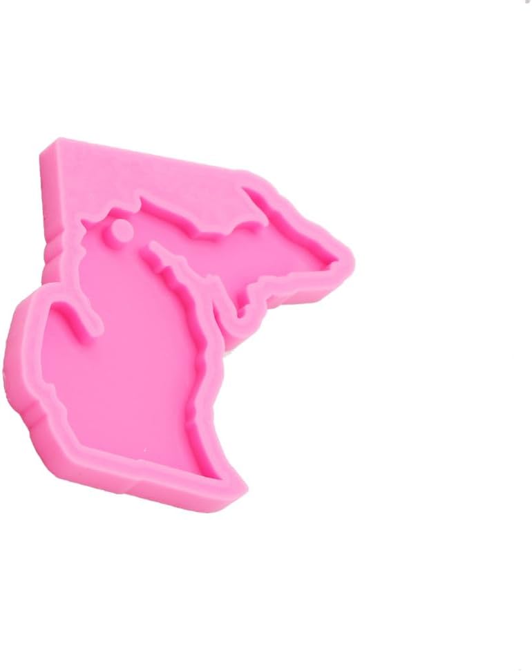 3 piezas brillantes de América Michigan State Map Llavero molde de silicona con agujero para etiqueta de equipaje DIY, decoración de pasteles, molde