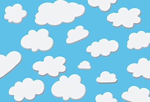 Laeacco Fondo de nubes blancas de cielo azul de dibujos animados de 10 x 6.5 pies, lindo fondo de fiesta de cumpleaños para niños, baby shower, mesa