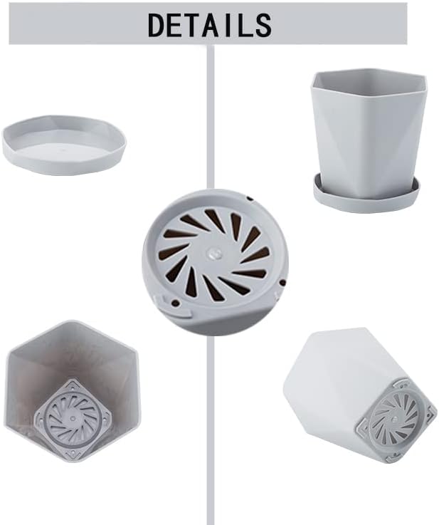 Sun-E – Macetas para plantas de interior de 7.66.55.1 pulgadas, juego de 3 macetas para exteriores con agujeros de drenaje y platillos, idea de