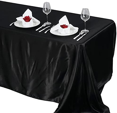 BalsaCircle Mantel rectangular de satén negro de 90 x 132 pulgadas para mesa de boda, fiesta, recepción, eventos, cocina y comedor