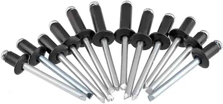 200 remaches ciegos de aluminio de extremo abierto, remaches ciegos de aluminio con mandril de tracción de acero, cabeza de cúpula, negro, 18
