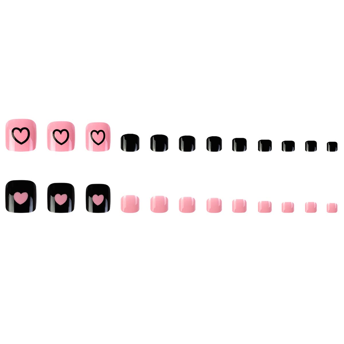 TMLECE TM Uñas postizas cuadradas cortas de cobertura completa, 24 unidades, color negro y rosa, con pegamento y lima de uñas, uñas postizas de gel