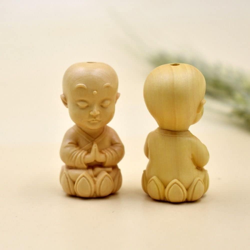 1 Uds. Adorno de Buda de madera, estatua creativa de monje pequeño, estatua de Buda para decoración del hogar, auto y escritorio (2)